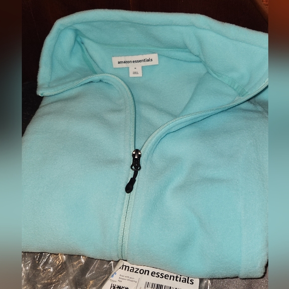Fleece Full Zip Soft Polar Jacket Amazon Essentials Women's Aqua Blue Medium NWT - Picture 5 of 7
